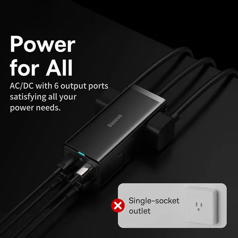 Baseus 100 Вт GaN3 Pro настольное зарядное устройство с удлинителем, зарядная станция с американской вилкой, быстрое зарядное устройство для iPhone 16 15 14 Xiaomi Samsung ноутбука