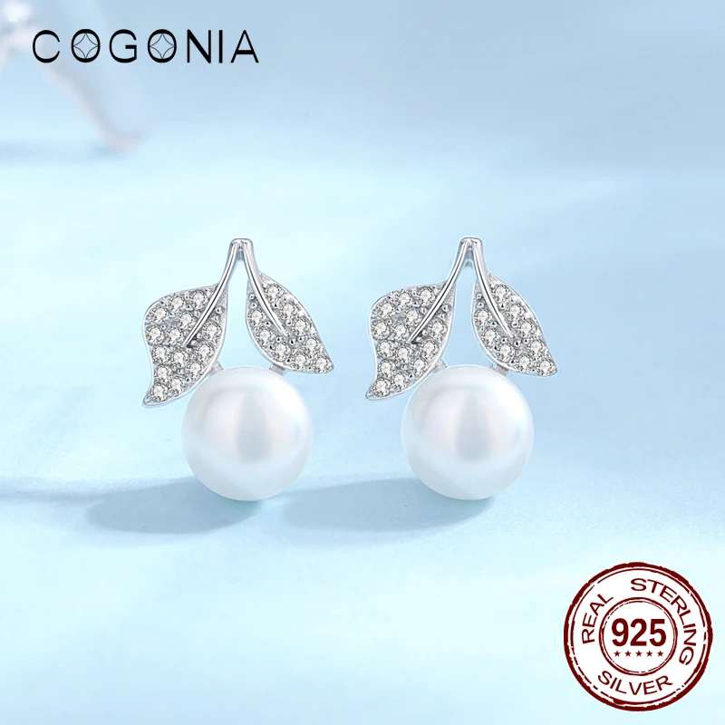 

Cogonia 925 Sterling Silver Freshwater Pearl Leaves Stud Earrings For Women Cute Origin Zircon Earring Engagement Fine Jewelry