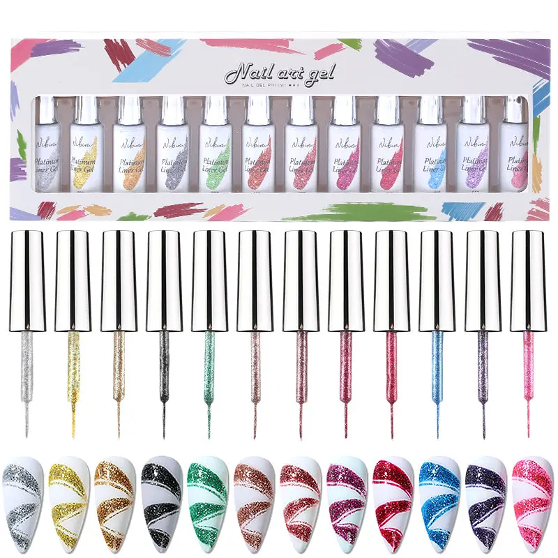 

Gel Liner Nail Kit For French Art 12 Colors/Set Red Green Polish Diy For Home Salon Nail Stylist Supplies Wholesale