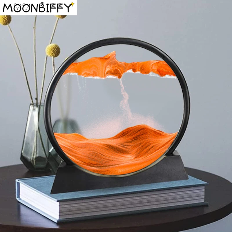 

7 inch art painting deep sea landscape flowing sand 3D motion sand art picture hourglass rectangle round glass home decor