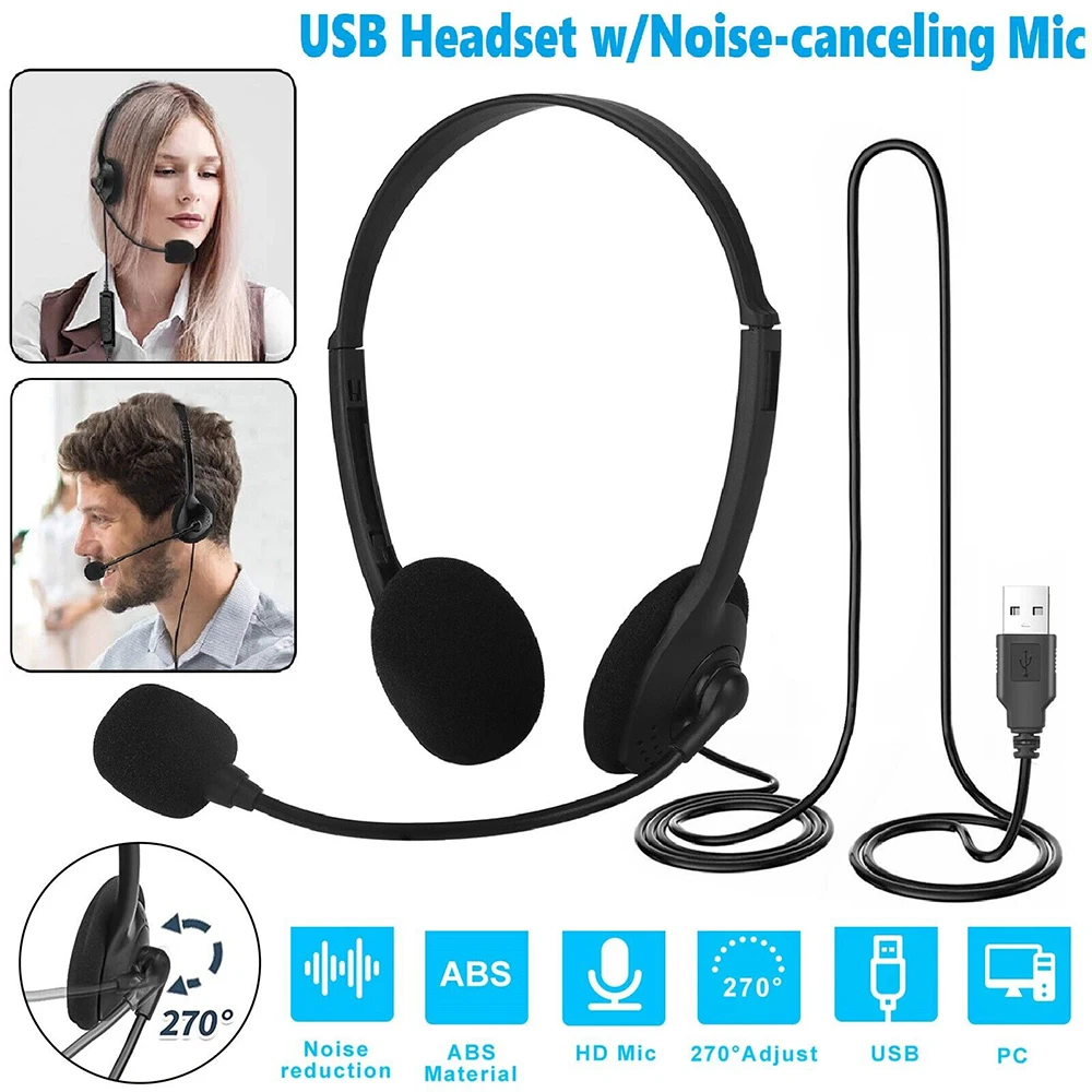 USB-проводная компьютерная гарнитура Call Center Clear Voice Office School Pc Gaming с микрофоном