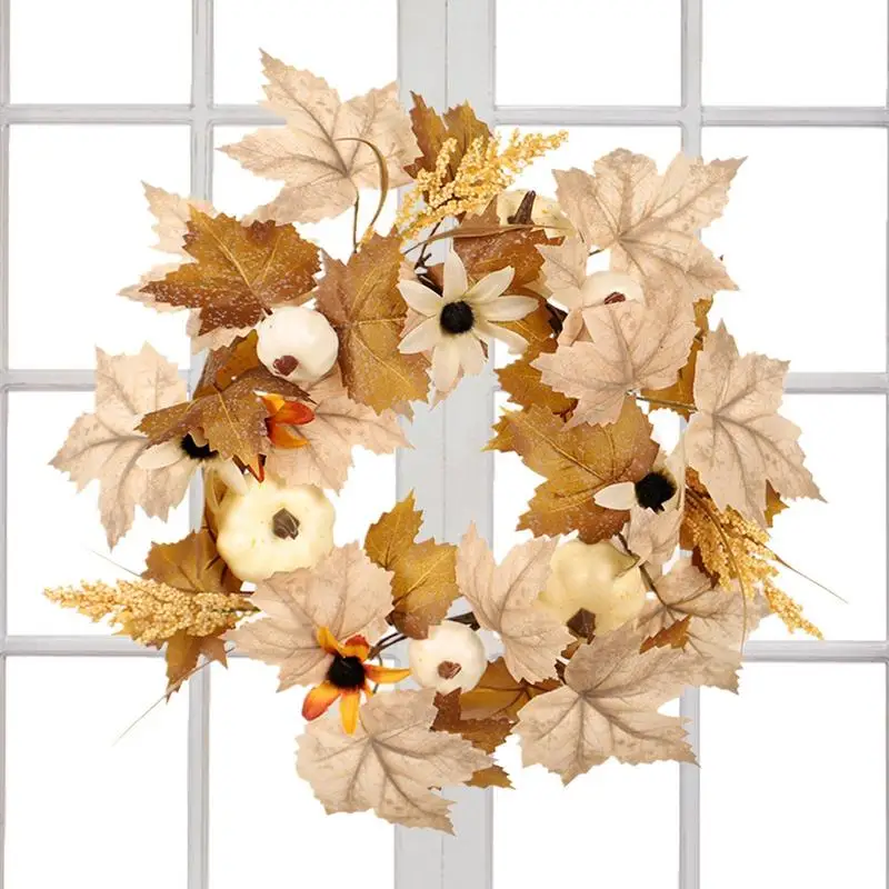 

Artificial Maple Leaf Wreath Artificial Fall Wreath With Pumpkin Pine Cone And Maple Leaves Halloween Fall Harvest Autumn And