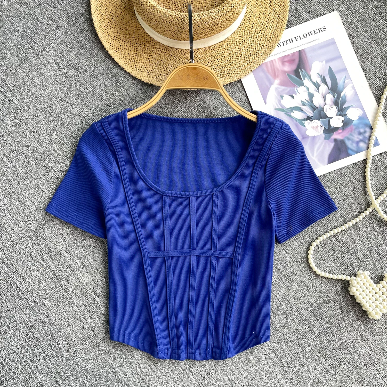 Женская Асимметричная футболка с квадратным вырезом облегающая привлекательная