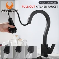 mynah black kitchen faucet brass pull out kitchen tap swivel 360 degree hot and cold water mixer tap kitchen sink faucet