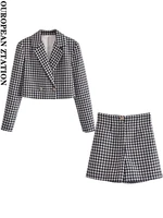 pailete women 2022 fashion with buttons tweed cropped check blazer coat or high waist check tweed bermuda shorts