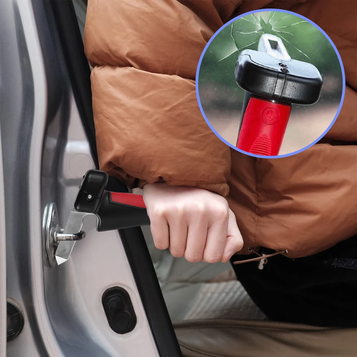 

Car Door Latch Assist Grab Bar Window Breaker Car Handle Mobility Aid with Seatbelt Cutter for the Elderly Assist Handle Cane