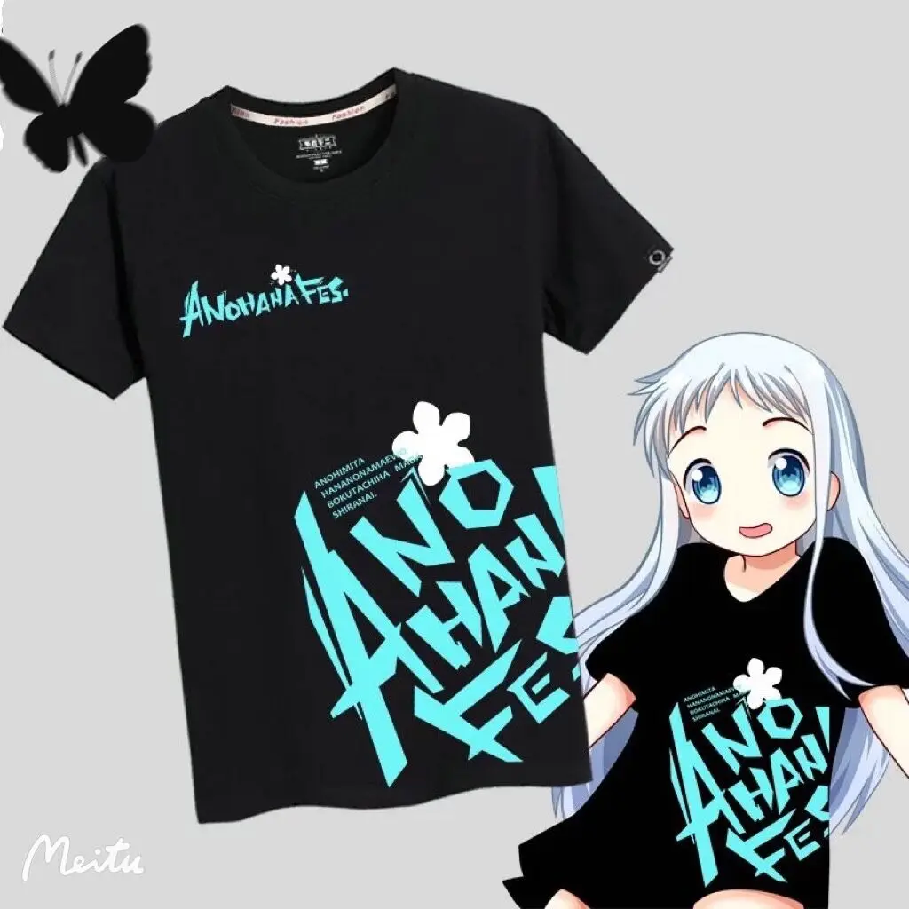 Anohana Menma The Flower We Saw That Day Printing T-shirt Summer Fashion Round Neck Short Sleeve Popular Anime Streetwear