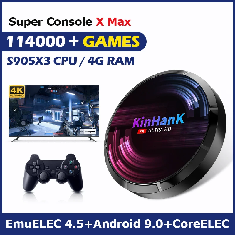 Ретро видео игровая консоль супер X Max 4K HD Wifi с 114000 играми для PS1/PSP/DC/Sega Saturn/MD/NAOMI