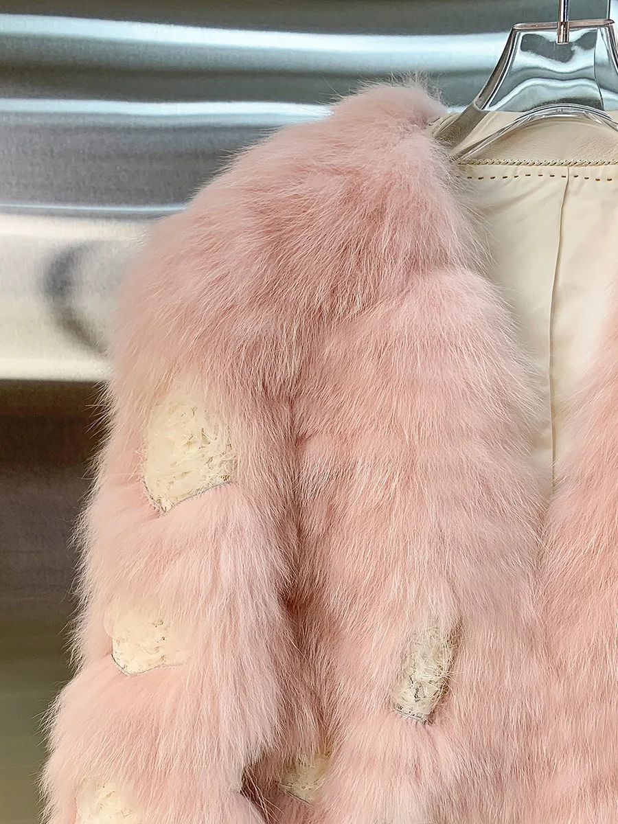 Real Fur Lace Rose Spikes Fox Fur Coat for Women New Young Short Winter Trend coat  winter coat women