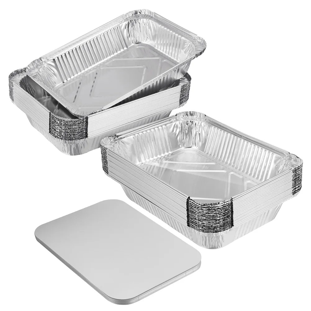 

50 Pcs Aluminum Foil Tins Pie Dishes Take Out Food Containers Cake Lids Pan Takeaway Packing Box Trays Disposable Pans