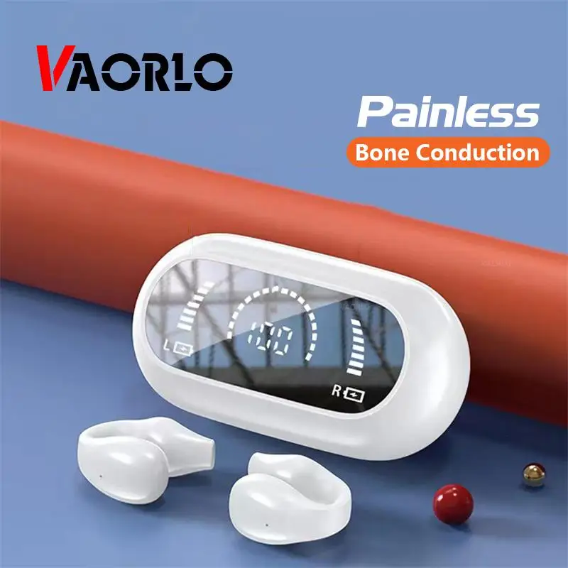 

VAORLO Ear Clip Air Conduction Earphone Noise Reduction True Wireless 5.2 Bluetooth Earphone Digital Display Touch Control