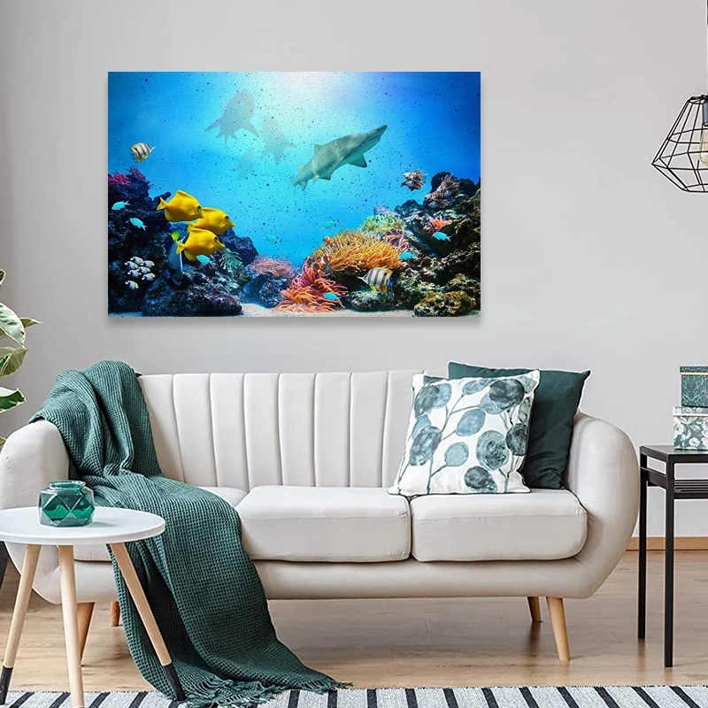 Плакат настенный с изображением акулы коралловых рифов и ярких рыб |