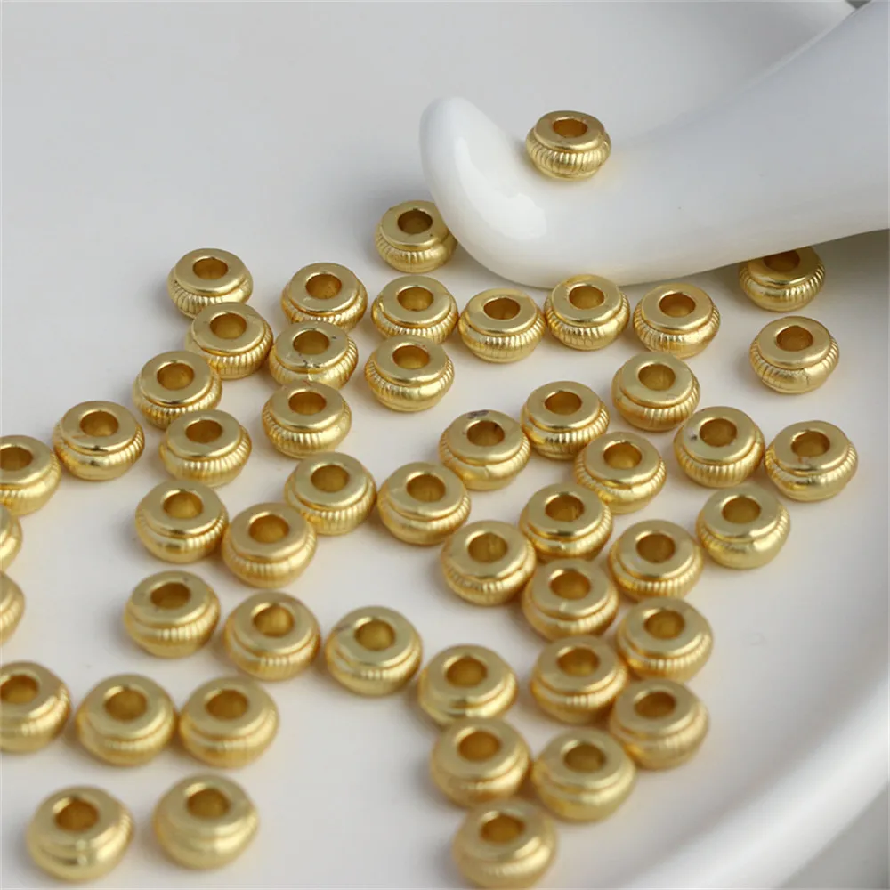 

1pcs 18k dumb gold Bag Gold color ancient method Gold wheel DIY bracelet Tire Beads 3.8*7mm jewelry accessories