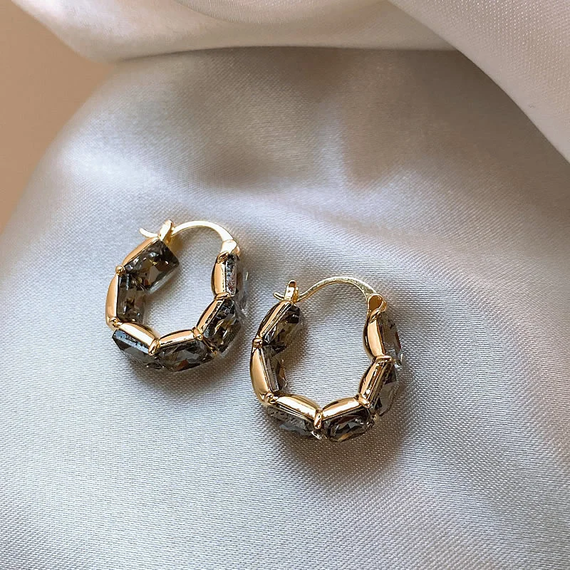 Блестящие черные квадратные серьги-кольца с кристаллами для женщин новинка 2024