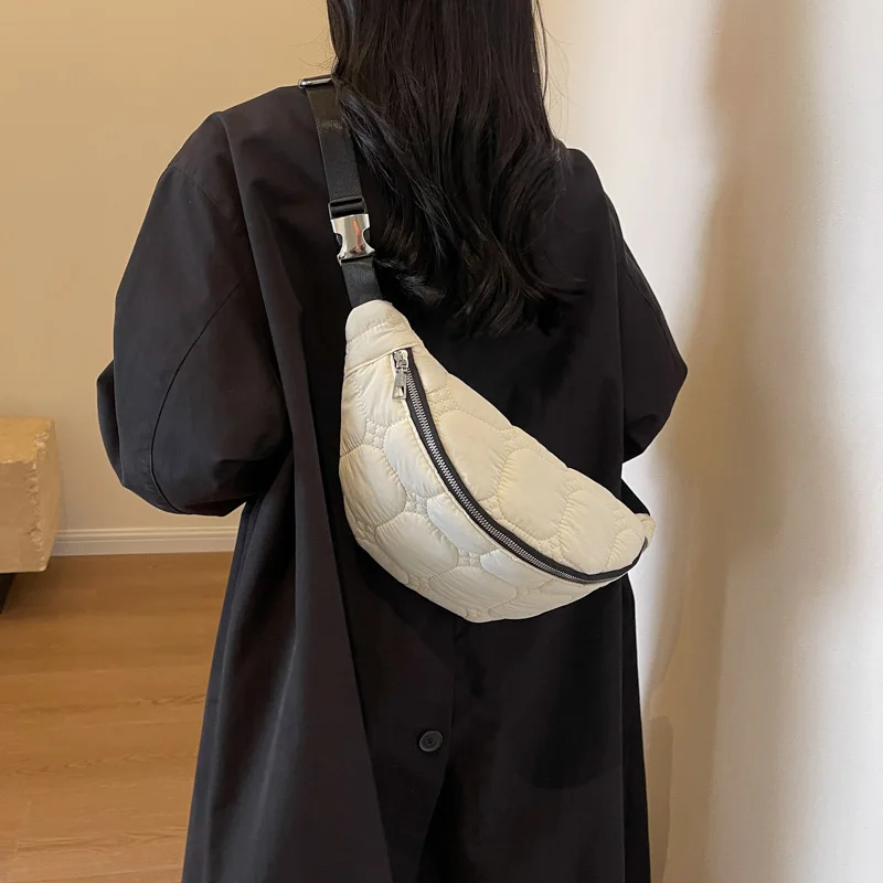 Зимняя трендовая Женская нагрудная сумка нейлоновая поясная пуховая ткань