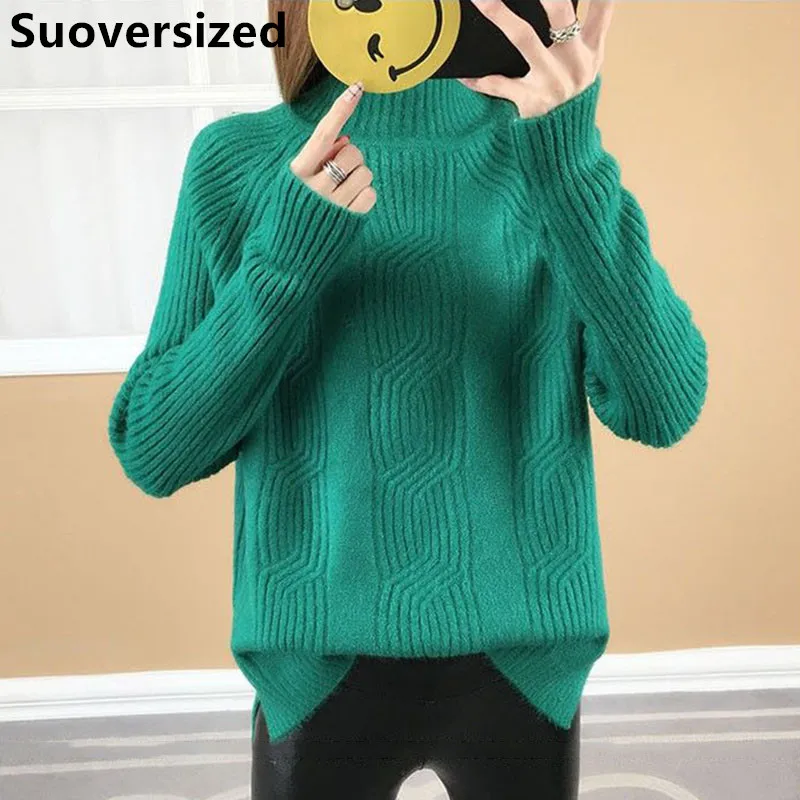 Женский свитер в рубчик на осень и зиму теплый вязаный пуловер с длинным рукавом