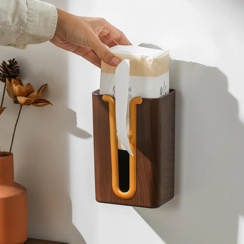 

Tissue Box Imitation Wood Grain Wide Mouth Large Capacity Wall-Mounted Container Living Room Dining Table Napkin Dispenser Box