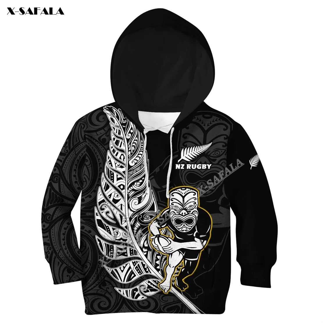 

New Zealand Silver Fern Rugby All Black Maori Kid Size 3D Print Hoodie Child Pullover Young Outwear Jersey Zipper Sport
