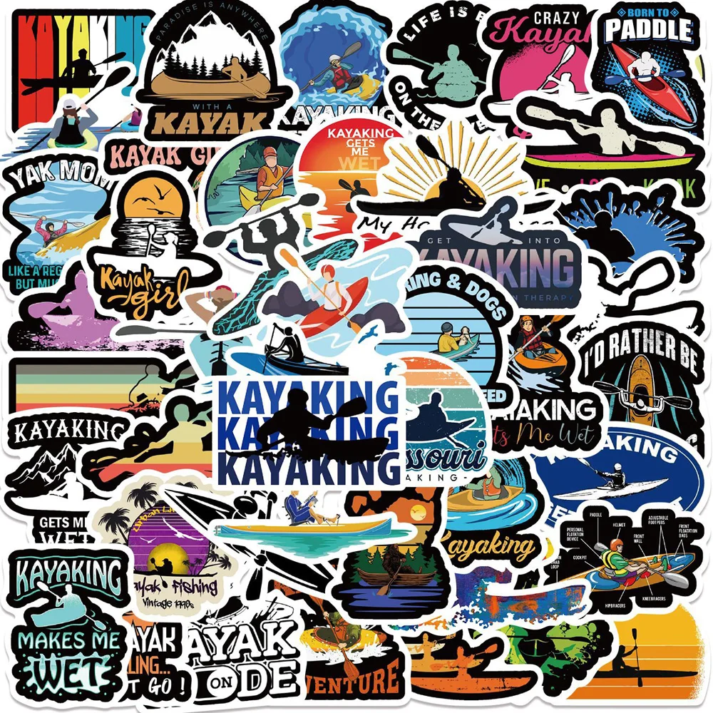 

10/30/50pcs Summer Kayaking Cartoon Stickers Decal Laptop Luggage Skateboard Phone Car Bike Motorcycle Waterproof Cool Sticker