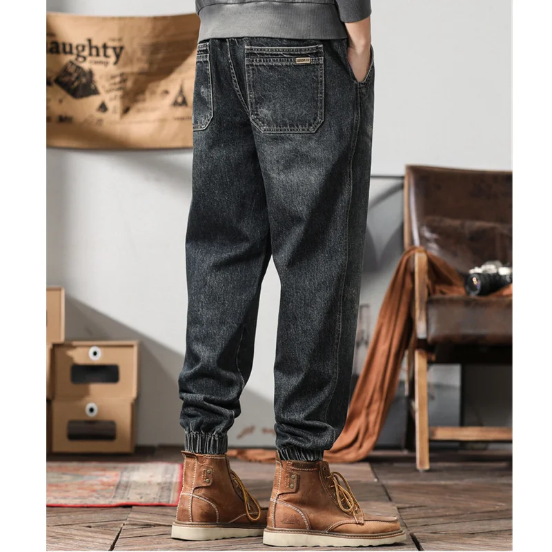 Men Clothing New Pattern Recreational Vintage Broad Leg Blue Black Jeans Straight Cylinder Large  Loose Trousers Autumn Female