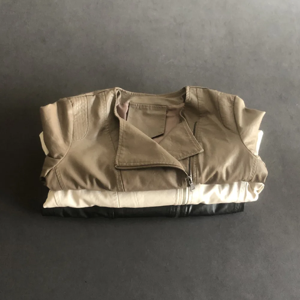 2023 autumn new collarless motorcycle suit short slim small leather simple leisure coat