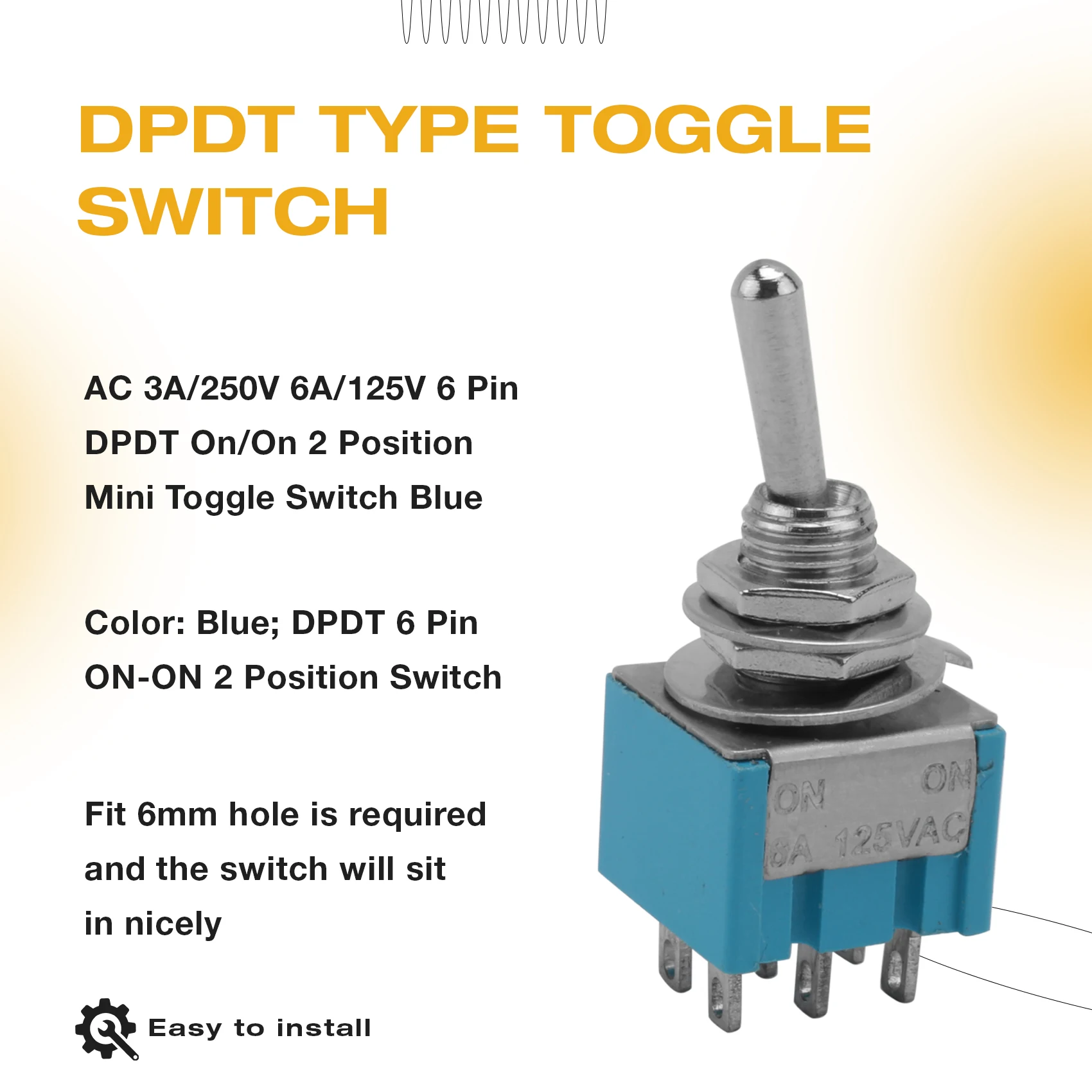 Фото A73T AC 3A/250V 6A/125V 6-контактный DPDT переключатель с двумя положениями Вкл/Вкл, миниатюрный, синий. №5