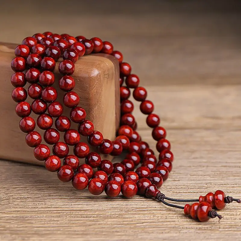 

SNQP108 8mm Small Leaf Red Sandalwood Bracelets With Gold Star SeaSoned Men's And Women's Stationery Buddhist Bead