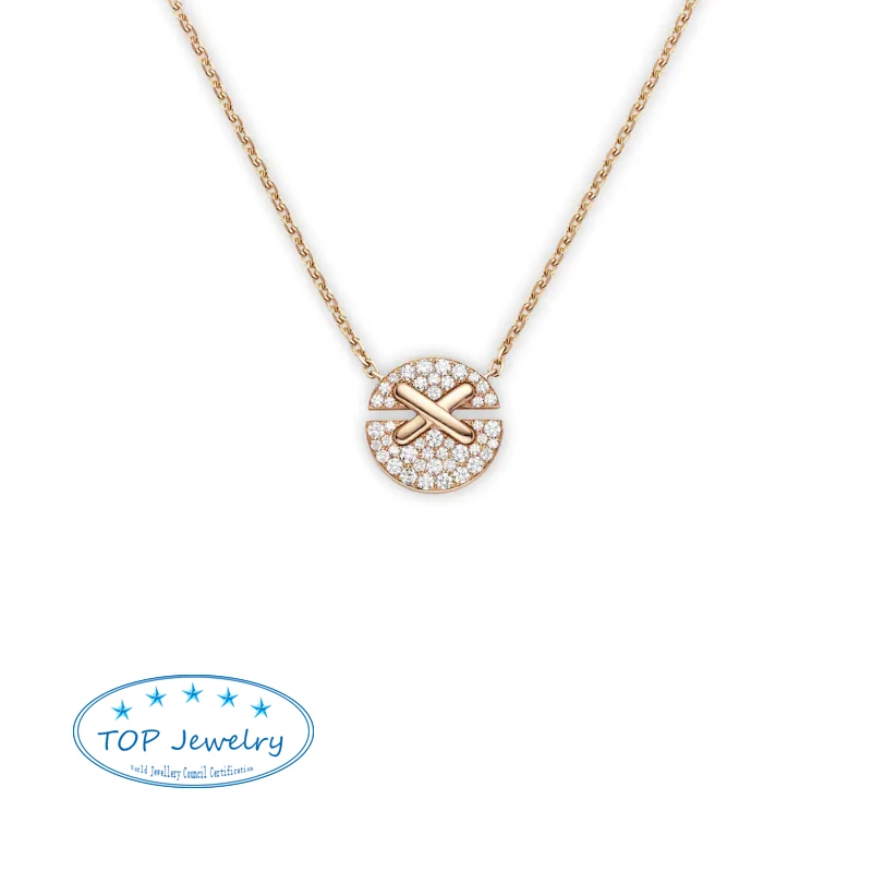 

French luxury brand jewelry 925 Sterling Silver 18k rose gold full diamond Cross X small Pendants Necklace JEUX DE LIENS HARMONY