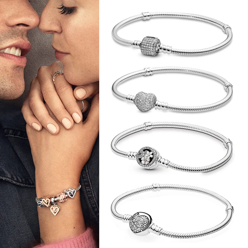 

2020 New 925 Sterling Silver Fashionable Heart-shaped Flowers With Crystal Bracelet Fit Bead Charm Diy Europe Jewelry