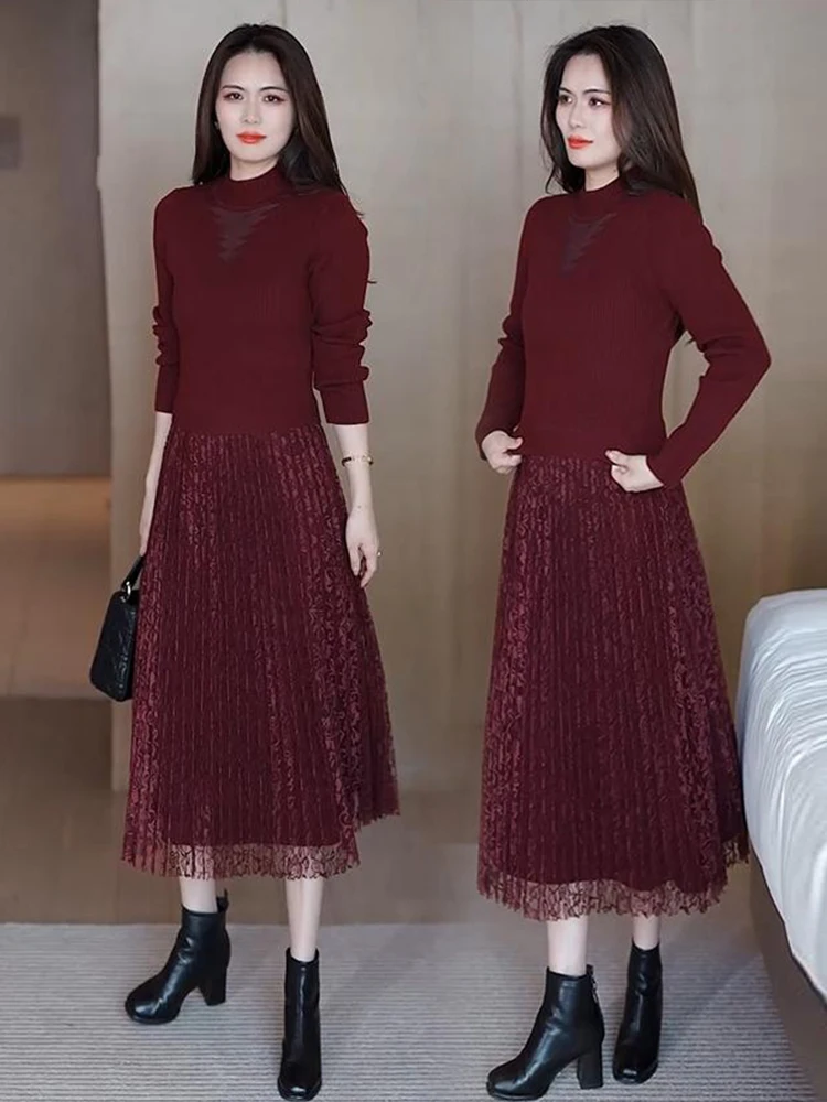 Черное платье с длинными рукавами женское осенне-зимнее 2024 новая модная юбка