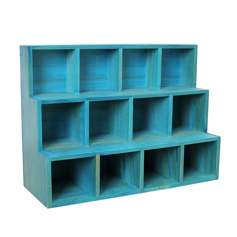 Distressed Wooden Desktop Storage Cabinet Creative Ladder 12-Grid Display Cabinet Home Jewelry Sundries Storage Box