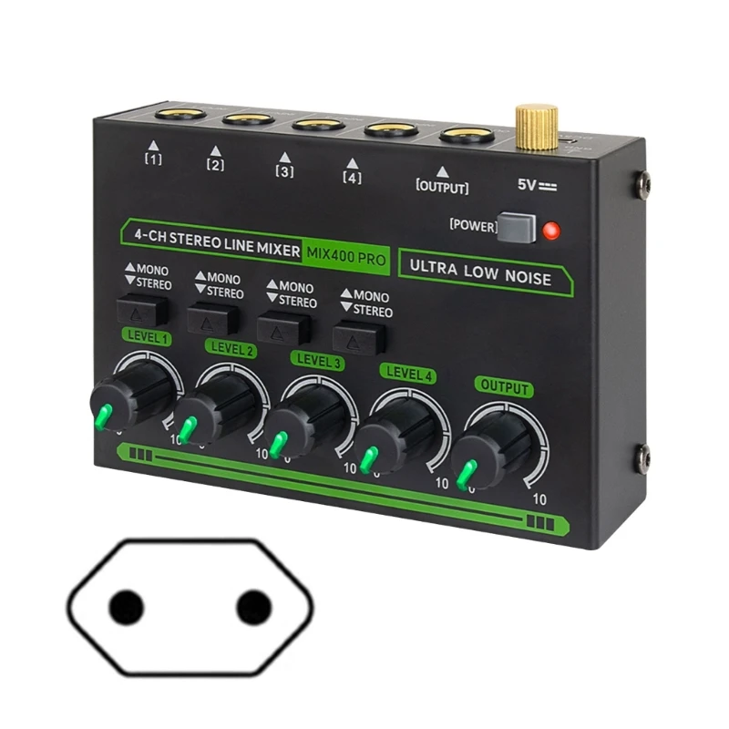 Профессиональный малошумящий 4-канальный линейный стереомикшер 4 входа 1 выход 5 В
