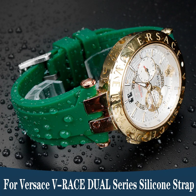 

Ремешок резиновый для часов Versace V-RACE, силиконовый браслет для двойного ряда, 24 мм, водонепроницаемый, с выемкой, вогнутый