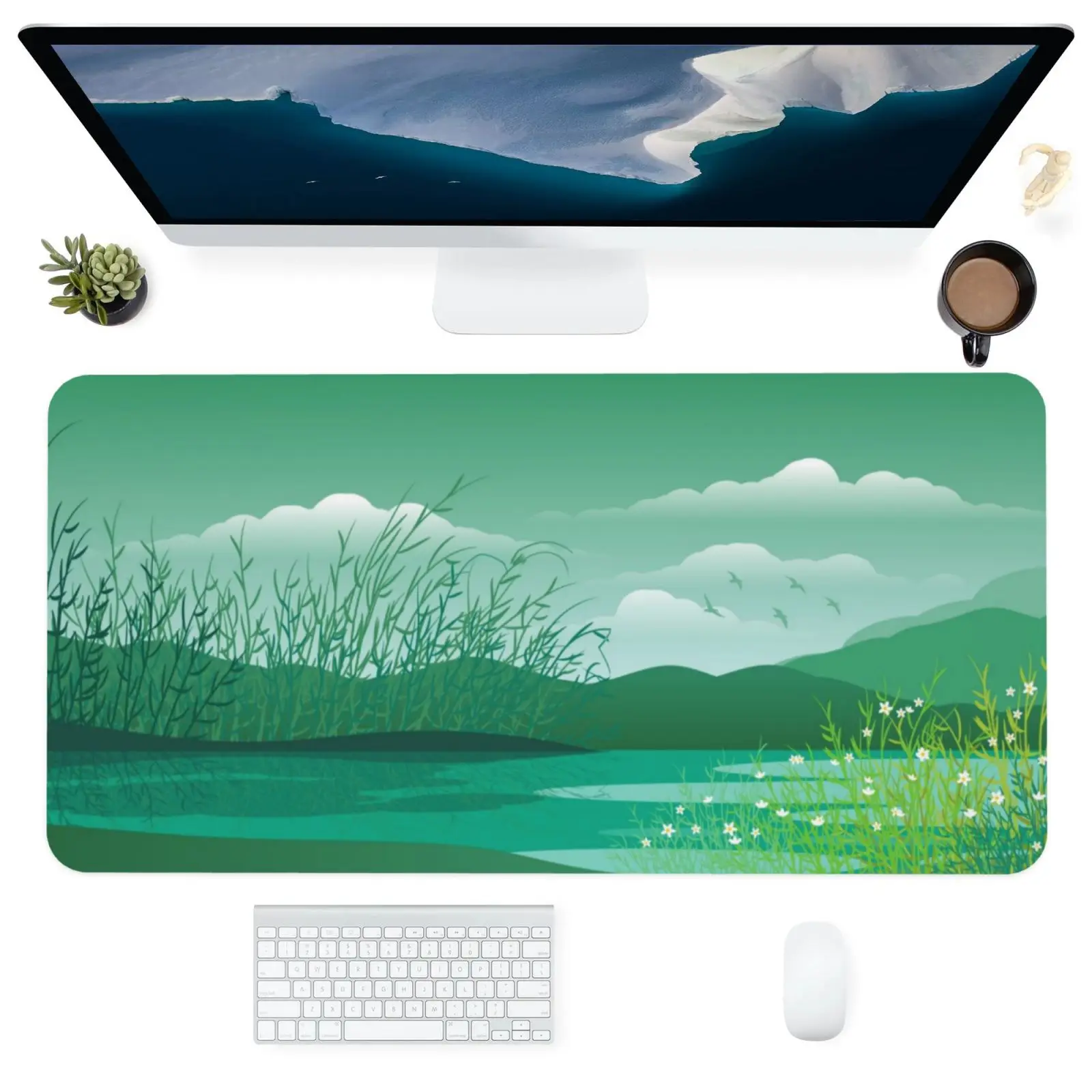 

Non-slip Creative Green Keyboard Mat Gaming Desk Mats Cute Mouse Pad Landscape Animation Deskpad Gaming for Office Home Computer