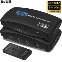 kuwfi 4k 60hz hdmi switch 5x1 switcher video adapter with remoter for ps43 tv box hdtv pc projector laptop plug and play