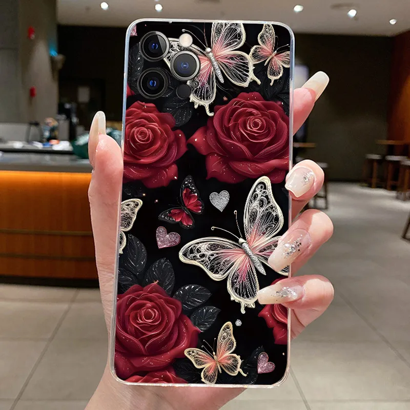 Чехол для iPhone 12, 12Pro, 12ProMax, роскошный модный чехол с изображением бабочки и цветов, прозрачный, мягкий, из ТПУ, силиконовый чехол для iPhone 12 Pro Max (art.: 3920d85cd20b3) - 3920d85cd20b3
