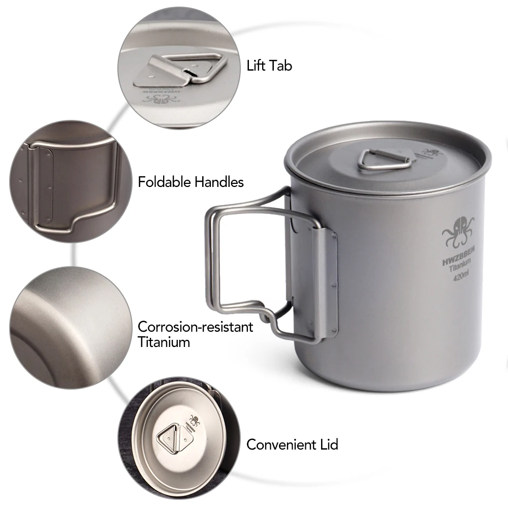 420 мл титановая чашка со складными ручками легкая для воды походов кемпинга