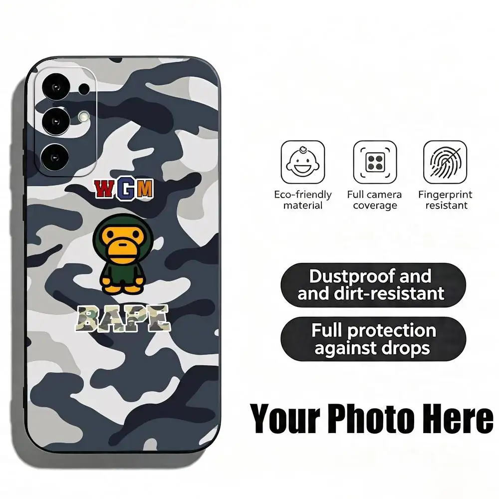 Чехол для телефона Streetwear Monkey Bape, черный, силиконовый, мягкий, для Samsung S25, S24, S21, S22, S23, S30, Ultra, S20, Plus, Fe, Lite (art.: 3920dc7c332b2) - 3920dc7c332b2