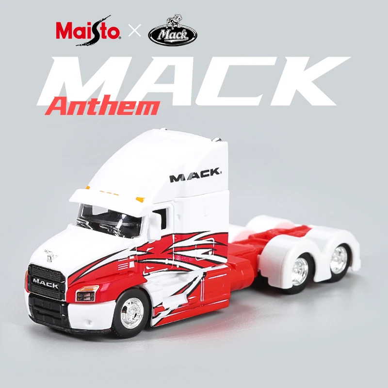

1:64 MACK Anthem White Red Alloy Truck Trailer Head Car Model Diecasts Metal Container Engineering Transport Vehicles Kids Gift