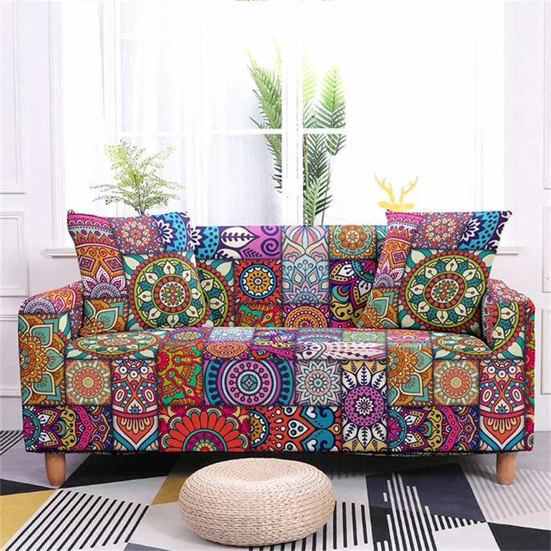 

Elastic Sofa Covers for Living Room Stretch Couch Cover Mandala Printed Sofa Cover 3 Seater Bohemian Non-Slip Sofa Slipcover