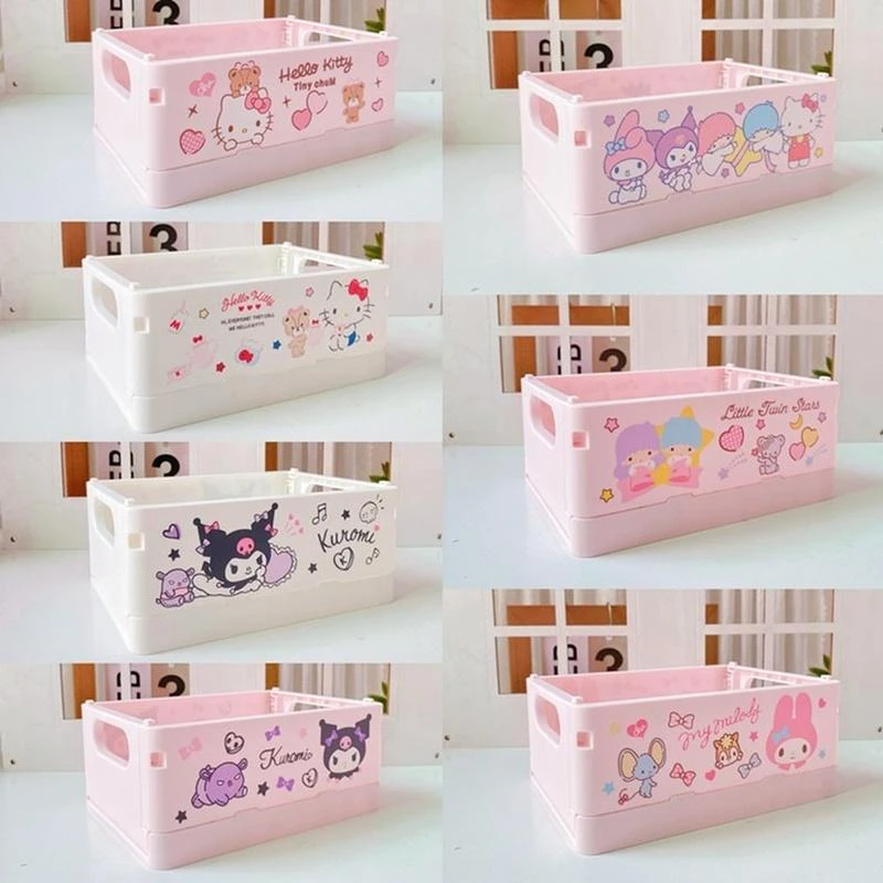 

New Anime Kawaii Sanrios Kuromi My Melody Purin Dog Kittys Cinnamoroll Foldable Sundries Box Cartoon Cute Desktop Storage Boxs