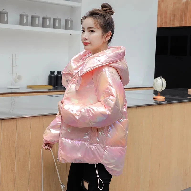 Disposable Shiny Down Cotton Jacket Women 2022 Winter New Korean Loose Casual Padded Coat Female Hooded Large Size Warm Parkas
