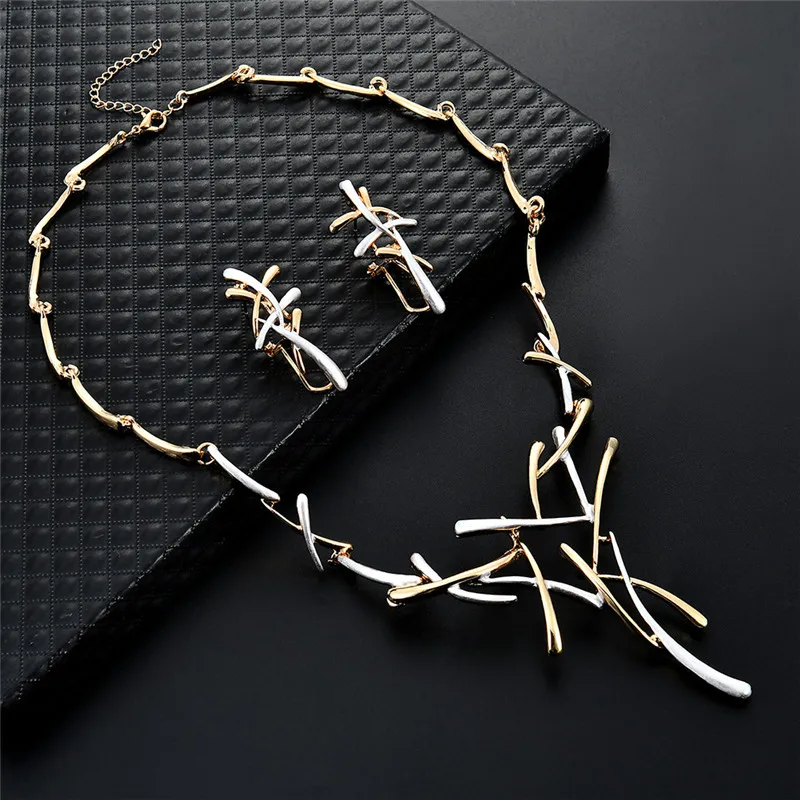

ZOSHI Creative Exaggerated Jewelry Set for Women Cross Design Choker Necklace Earrings 2pcs Wedding Party Jewelry Set