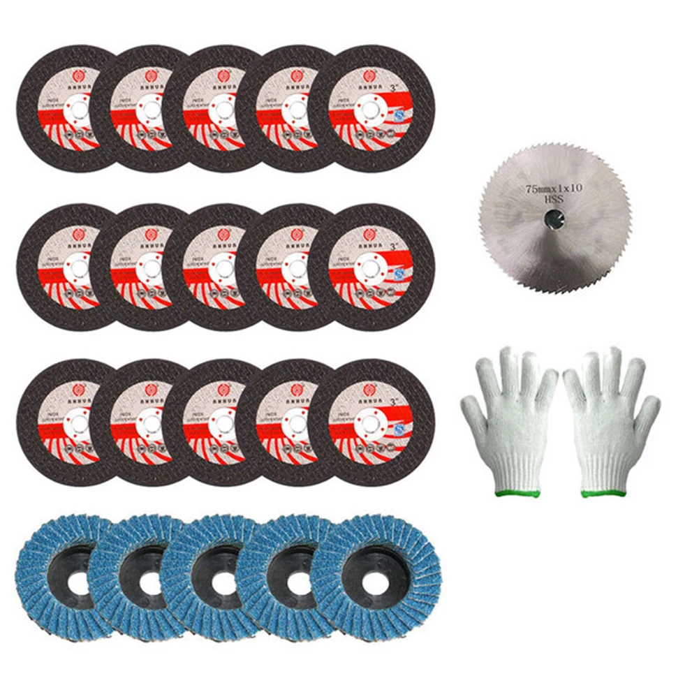 

23pcs Grinding Wheel HSS Carbite Metal Cutting Disc Polishing Disc Kit With Gloves 75mm Diameter For 12V Mini Angle Grinder