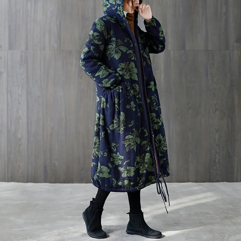 Women's Cotton Coats Winter Autumn 2022 New Vintage Print Slim Old Mom's Warm Medium Long Coat Fashion Elegant Keep Warm Parkas