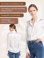 19mm basic concealed placket silk shirt blouse for women 100 pure silk long sleeves cool smooth tops for lady top