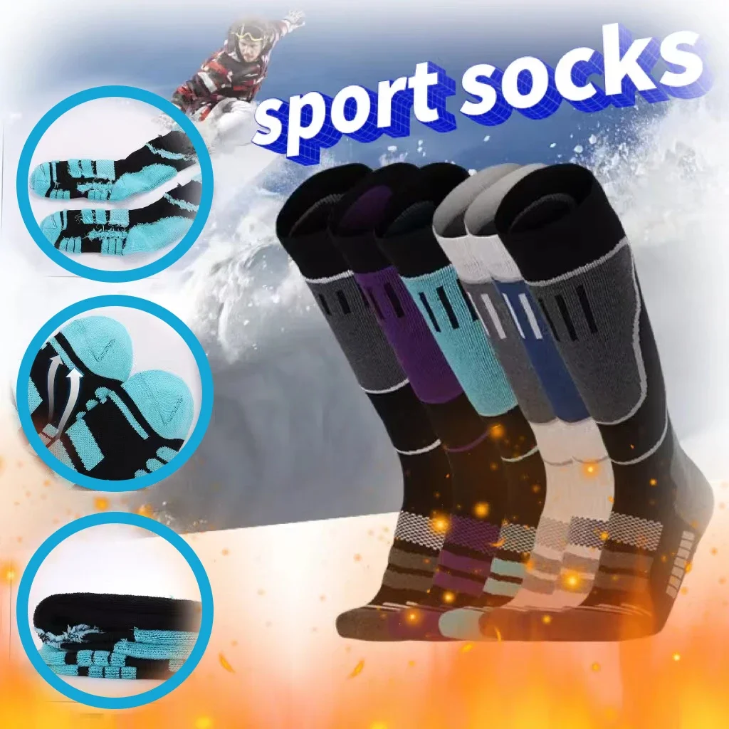

1 Pair Socks Winter Ski Snow Sports Knee High Thermal Long Stockings Thick Compression Socks For Snowboarding Mountaineering
