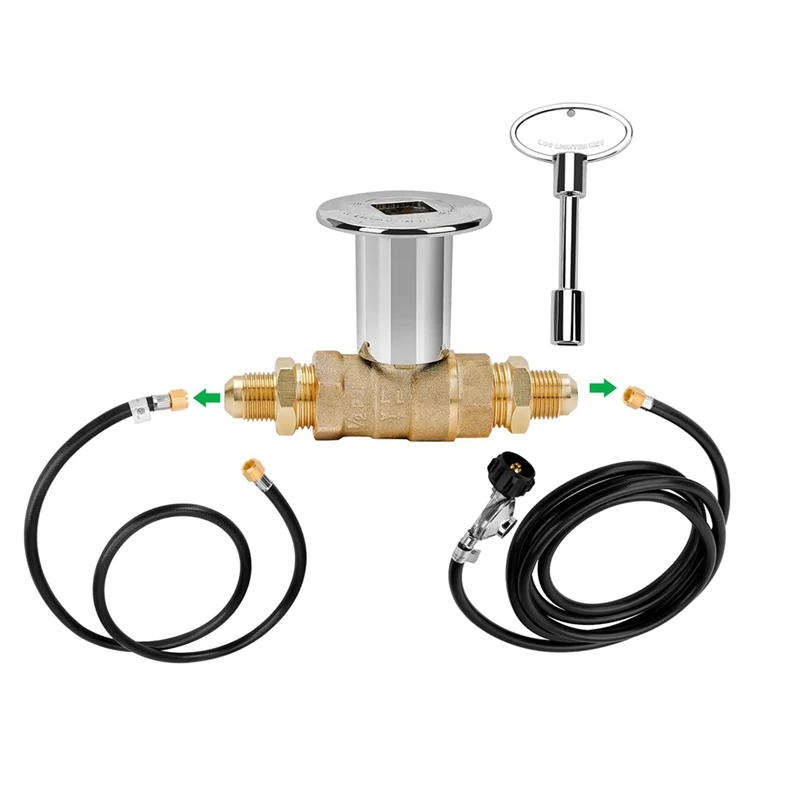 

1/2-Inch Straight Quarter-Turn Shut-Off Valve Kit For NG LP Gas Fire Pits With Polished Chrome Flange