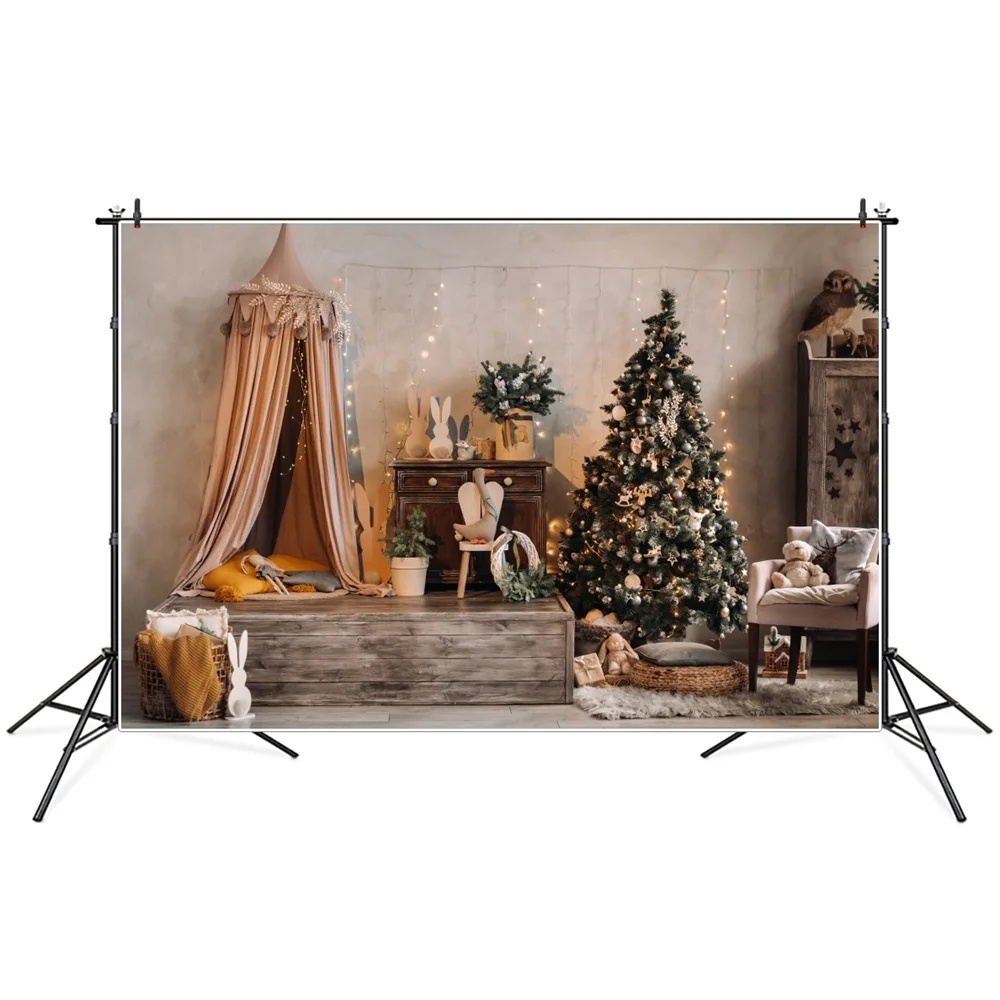 

Фон для фотосъемки с изображением рождественской елки палатки сцены Кабинета комнаты интерьера фотосъемки фотообои под заказ