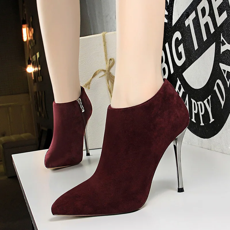 

Женские Простые ботильоны на шпильке, элегантные полусапожки на очень высоком каблуке с острым носком и боковой молнией, 2022